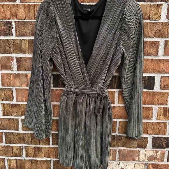 Lulu's Shimmering Silver Wrap Midi Dress - Picture 5 of 6